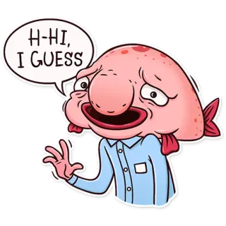 👋 H-HI, I GUESS Blobfish, Dessin animé, drôle, salutation, gênant, personnage telegram sticker
