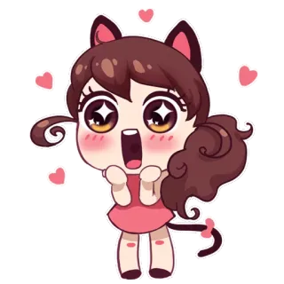 😍 милый, мультик, аниме, девушка, сердечки, кошачьи ушки telegram sticker