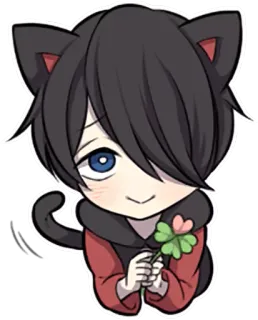 🍀 Katzenohren, Anime, Chibi, vierblättriges Kleeblatt, süß, kawaii telegram sticker