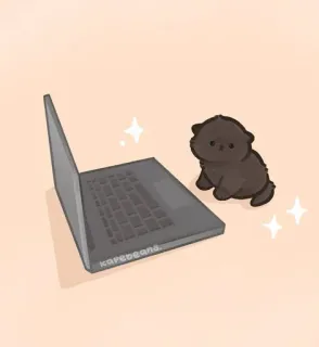 😦 karebeans. anjing, komputer, laptop, imut, seni digital, hewan peliharaan, binatang whatsapp sticker
