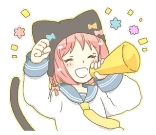 📣 anime girl, cat ears, megaphone, kawaii, cute, cheering whatsapp sticker