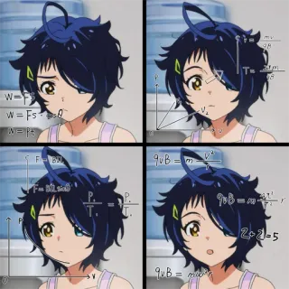 🤔 W=
W=Fs
W=Pt
F
P.
T
P.
P
quB = m
T
98
2-2-5
quB = m anime, girl, mathematics, formulas, equations telegram sticker