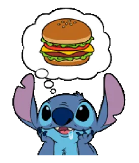 😁 Stitch Stitch, Burger, Nourriture, Dessin animé, mignon whatsapp sticker