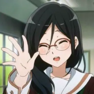 🖐 애니메이션, 소녀, 안경, 손 흔드는, 귀여운, 교복 telegram sticker