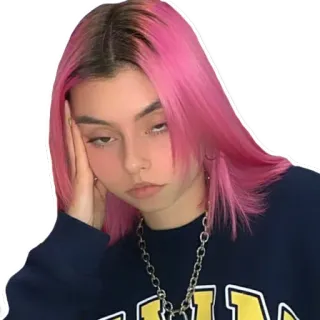 😒 woman, pink hair, portrait, person, girl, style, teen telegram sticker