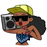 😎 kartun, wanita, boombox, kacamata hitam, topi, montok whatsapp sticker