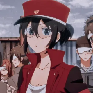 😟 Anime, Gadis, Merah, Topi, Kacamata, Kartun whatsapp sticker