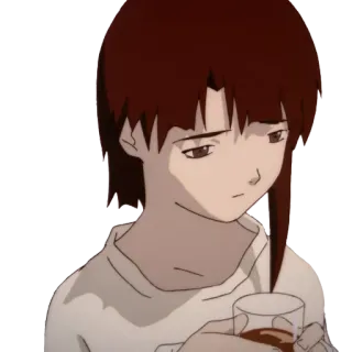 😖 Lain Iwakura Serial Experiments Lain Anime, Fille, Lain, cheveux bruns, triste, Cyberpunk, Série TV whatsapp sticker