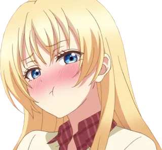 😤 Anime Mädchen, Blonde Haare, Errötend, Süß, Cartoon, Charakter whatsapp sticker