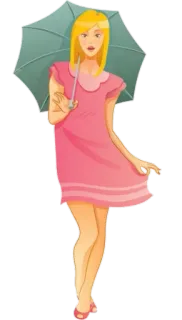 ☂ woman, umbrella, dress, blonde, rainy, cartoon telegram sticker