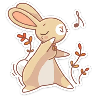 💃 rabbit, bunny, dancing, cute, music, leaves, cartoon telegram sticker