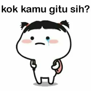 😟 kok kamu gitu sih? süß, traurig, weinend, Cartoon, Mädchen telegram sticker