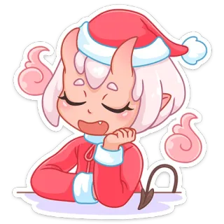 😌 คริสต์มาส, ปีศาจ, น่ารัก, สติกเกอร์, สีชมพู, วันหยุด, การ์ตูน telegram sticker