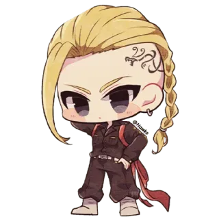😐 Chibi, Anime, Manga, Kreskówka, Postać, Blond włosy, Warkocz telegram sticker