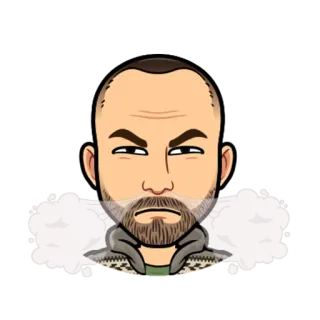 😤 bitmoji, avatar, desenho animado, homem, barba, fumaça, sorriso irônico telegram sticker