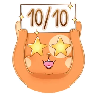 👍 10/10 mèo, điểm, xếp hạng, sao, dễ thương, nhãn dán, tích cực telegram sticker
