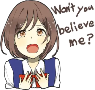 😢 Won't you believe me? llorando, anime, suplicante, emocional, dibujos animados, chica telegram sticker