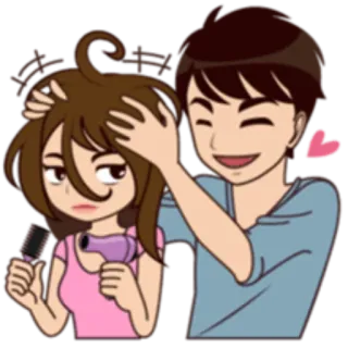 😜 couple, cheveux, amour, dessin animé, relation telegram sticker
