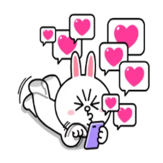 ✉️ Brown LINE FRIENDS, LINE, cartoni animati, coniglio, cuori, amore, SMS, cellulare, messaggistica whatsapp sticker