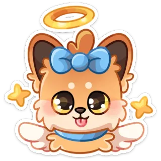 😇 anjing, anak anjing, malaikat, lingkaran cahaya, imut, kartun whatsapp sticker
