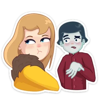 😟 dibujos animados, pareja, pelo rubio, personaje, ilustración telegram sticker