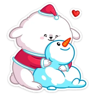 ⛄️ милый, зима, снег, снеговик, Рождество, праздник, мультфильм, собака, щенок whatsapp sticker