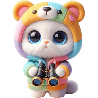 👀 고양이, 귀여운, 카와이, 쌍안경, 동물, 화려한, 스티커 telegram sticker