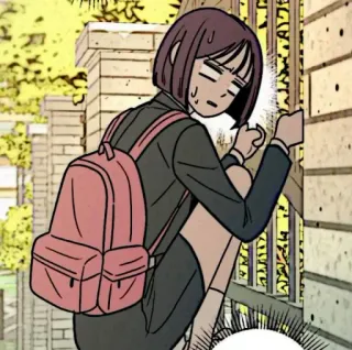 📱 Anime, Ragazza, Studentessa, Sudore, Frustrazione, Stress, Zaino telegram sticker