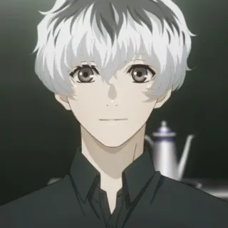 🎩 Kaneki Ken Tokyo Ghoul Anime, Ragazzo, Capelli Bianchi, Sorridendo, Personaggio telegram sticker