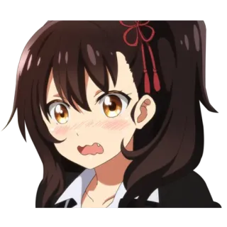 😳 애니메이션 여자, 충격, 갈색 머리, 애니메이션, 만화, 표정 telegram sticker
