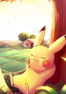 🙂 Pikachu Pokemon pikachu, pokemon, anime, dibujos animados, lindo, relajante, dormir, naturaleza whatsapp sticker