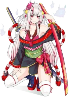 😒 fille anime, oni, katana, épée, fantaisie, mignon, manga telegram sticker