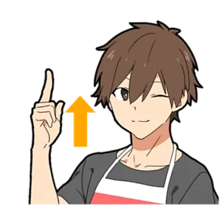 👆 Аниме, Мультфильм, Мальчик, Указывает, Вверх, Стрелка, Фартук telegram sticker