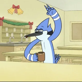 👾 Mordecai Regular Show cartoon, animated, Regular Show, Mordecai, drinking coffee whatsapp sticker