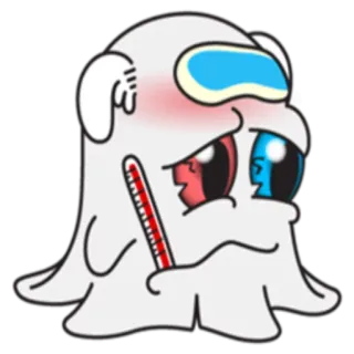 🤒 fantôme, malade, thermomètre, dessin animé, yeux telegram sticker