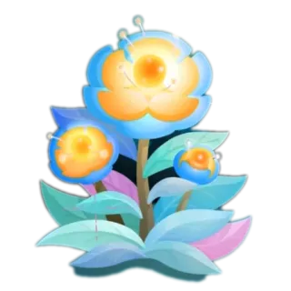 🦄 bloem, blauw, oranje, plant, gloeiend telegram sticker