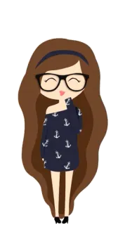 🤓 girl, cartoon, glasses, fashion, dress, illustration whatsapp sticker