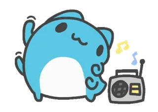🎶 Hoạt hình, Động vật, Dễ thương, Kawaii, Xanh dương, Radio whatsapp sticker
