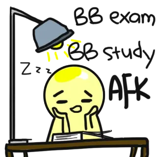 😞 เศร้า, เหนื่อย, เรียน, หนังสือ, นักเรียน, โต๊ะ, การ์ตูน telegram sticker