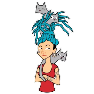 😺 Frau, Katzen, Haare, Cartoon, Aufkleber, Porträt, Haustier telegram sticker