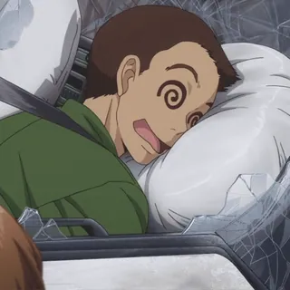 🥴 Anime, Personagem, Lesão, Airbag, Desenho animado whatsapp sticker