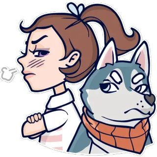 😠 dibujo animado, enojado, perro, chica, husky, mascota telegram sticker