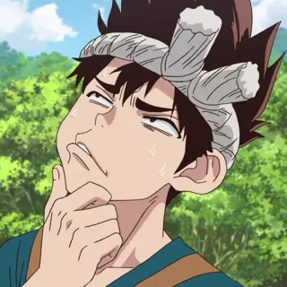 ⛰ Senku Ishigami Dr. Stone anime, dr. stone, senku ishigami, thinking, meme telegram sticker