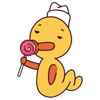 🍭 утка, леденец, мультфильм, милый, сладкий, желтый, шляпа telegram sticker