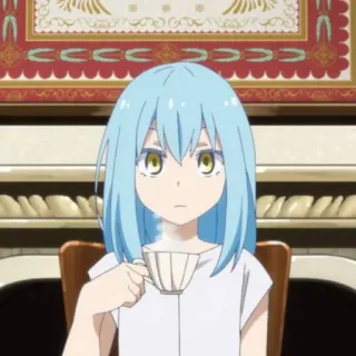 ☕️ Rimuru Tempest That Time I Got Reincarnated as a Slime animé, cheveux bleus, kawaii, mignon, isekai, thé telegram sticker