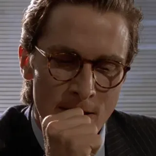 😑 Patrick Bateman American Psycho patrick, bateman, american psycho, geschäftsmann, brille whatsapp sticker