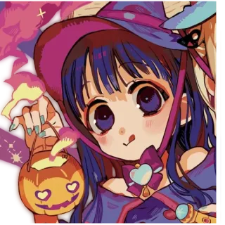 😛 bruxa, halloween, fofo, anime, menina, abóbora, magia telegram sticker