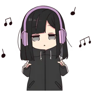 😌 หูฟัง, เพลง, อนิเมะ, ผู้หญิง, จิบิ, น่ารัก telegram sticker