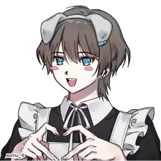 🔮 somu_4 Anime, Orejas de conejo, Corazón con las manos, Traje de sirvienta, Lindo telegram sticker