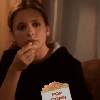 🍿 Buffy Summers Buffy the Vampire Slayer POP CORN buffy summers, buffy the vampire slayer, popcorn, eating, watching, reaction, sarah michelle gellar, tv show telegram sticker